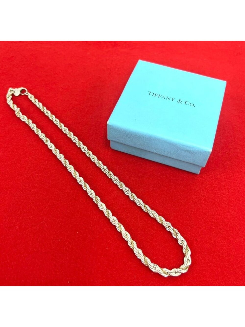 Tiffany & Co Twisted Rope Chain Necklace Silver Yellow Gold